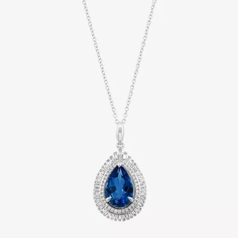 Effy Final Call Womens 3/8 CT. T.W. Genuine Blue Topaz 14K White Gold Pear Pendant Necklaces