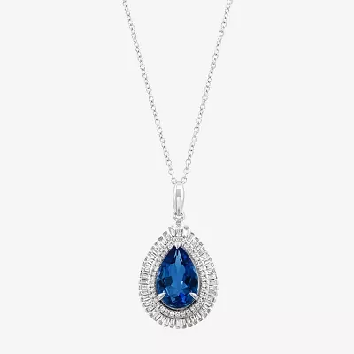Effy Final Call Womens 3/8 CT. T.W. Genuine Blue Topaz 14K White Gold Pear Pendant Necklaces