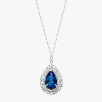 Effy Final Call Womens / CT. T.W. Genuine Blue Topaz 14K Gold 14K White Gold Pear Pendant Necklace