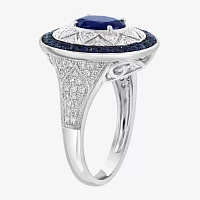 Effy Final Call Womens 1/3 CT. T.W. Genuine Blue Sapphire Sterling Silver Oval Cocktail Ring