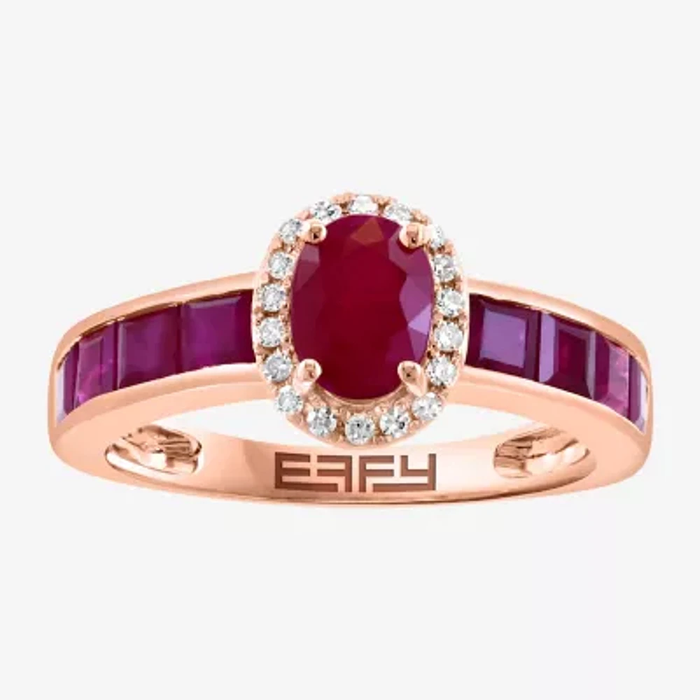 Effy Final Call Womens 1/10 CT. T.W. Genuine Red Ruby 14K Rose Gold Oval Cocktail Ring