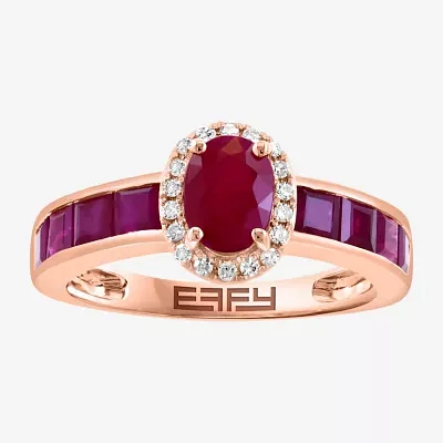 Effy Final Call Womens 1/10 CT. T.W. Genuine Red Ruby 14K Rose Gold Oval Cocktail Ring