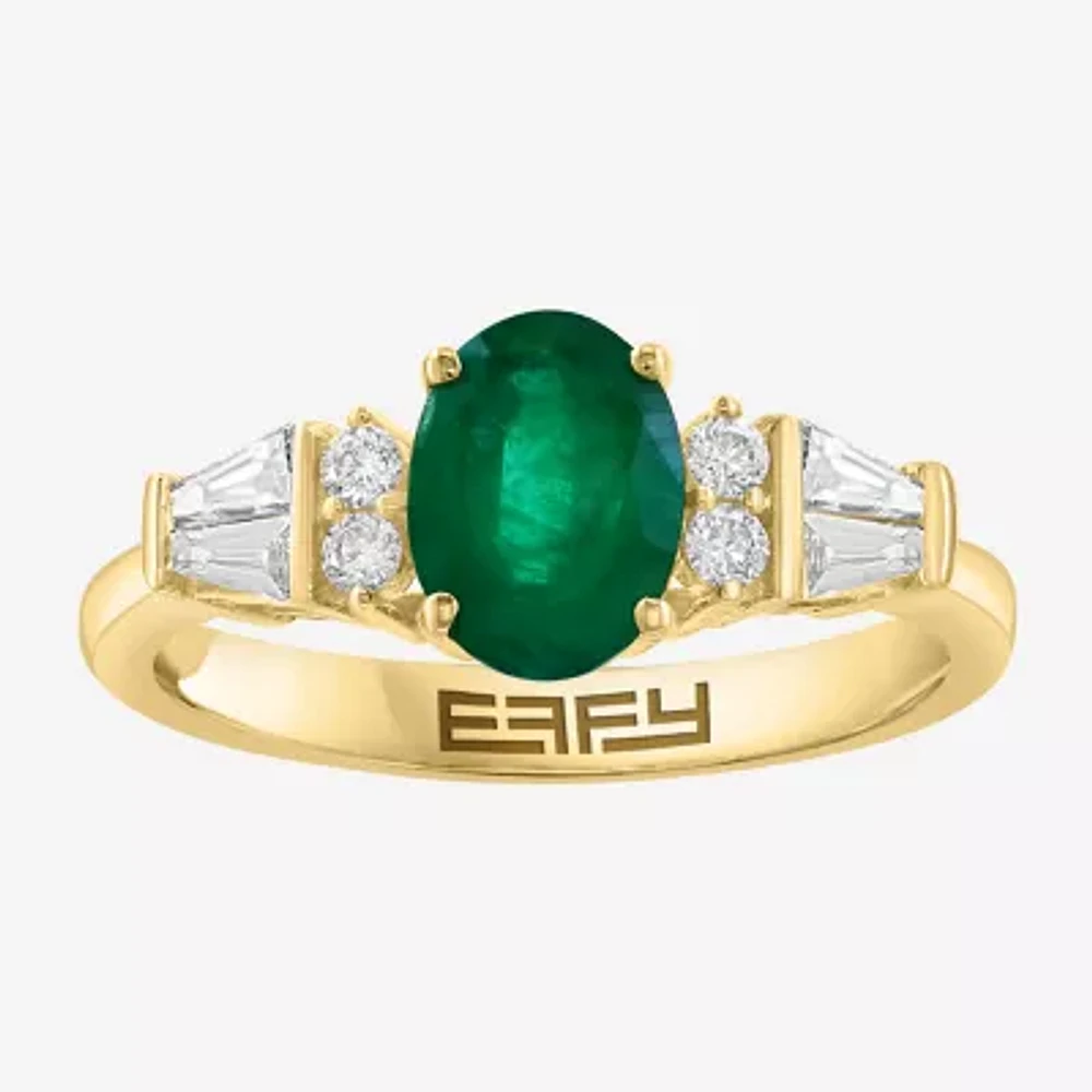 Effy Final Call Womens 1/6 CT. T.W. Genuine Green Emerald 14K Gold Oval Cocktail Ring