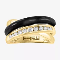 Effy Final Call Womens 1/3 CT. T.W. Genuine Black Onyx 14K Gold Curved Crossover Cocktail Ring