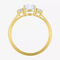 Gemstone 10K Gold 3-Stone Oval Cocktail Ring