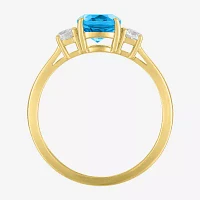 Gemstone 10K Gold 3-Stone Oval Cocktail Ring