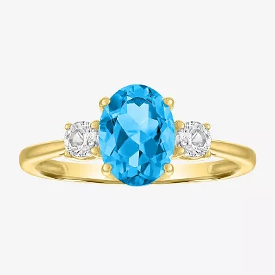 Gemstone 10K Gold 3-Stone Oval Cocktail Ring