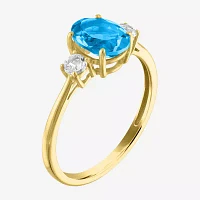 Gemstone 10K Gold 3-Stone Oval Cocktail Ring