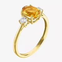 Womens Genuine Yellow Citrine 10K Gold Oval Cocktail Ring