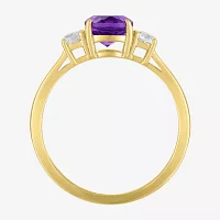 Gemstone 10K Gold 3-Stone Oval Cocktail Ring