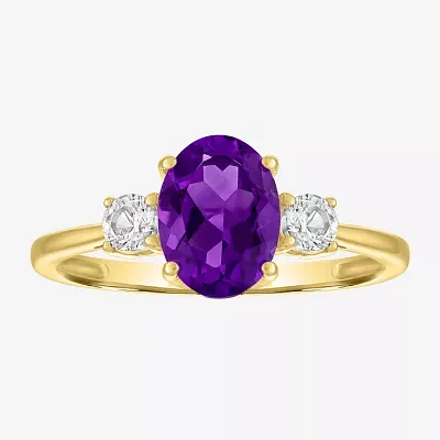 Gemstone 10K Gold 3-Stone Oval Cocktail Ring