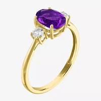 Gemstone 10K Gold 3-Stone Oval Cocktail Ring