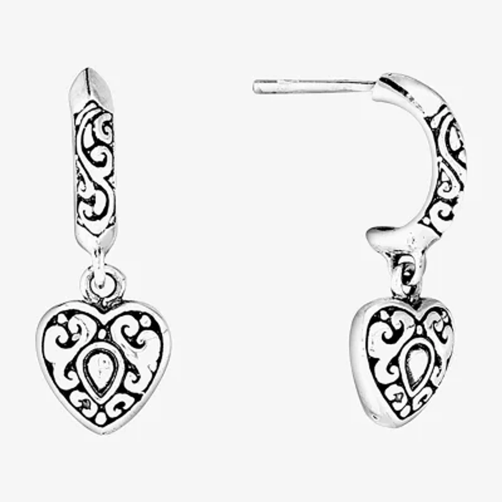 Bali Inspired Sterling Silver Heart Drop Earrings