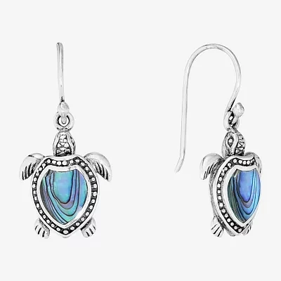 Bali Inspired Turtle Blue Abalone Sterling Silver Drop Earrings