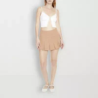 Forever 21 Solid Twill Womens High Rise Pleated Skirt Juniors