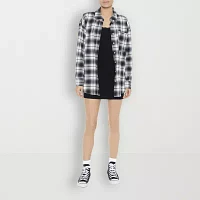 Forever 21 Juniors Oversized Plaid Lightweight Womens Long Sleeve Flannel Shirt