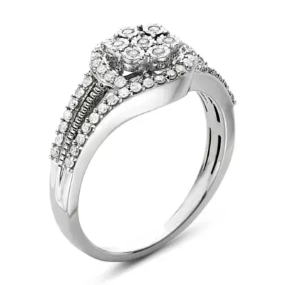 Diamond Blossom 1/3 CT.T.W. Natural Cluster Sterling SIlver Orbit Ring