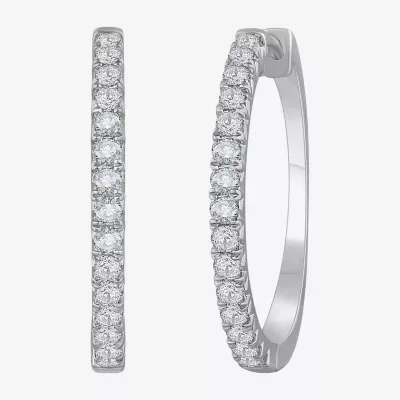 (H-I / Si1) 2 CT. T.W. Lab Grown White Diamond 14K White Gold 29.8mm Hoop Earrings