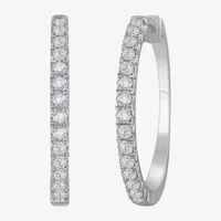 (H-I / Si1) 2 CT. T.W. Lab Grown White Diamond 14K White Gold 29.8mm Hoop Earrings