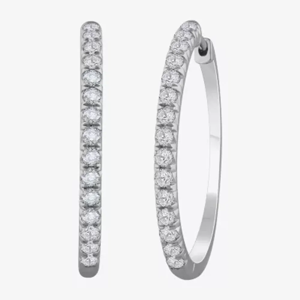(H-I / Si1) 2 CT. T.W. Lab Grown White Diamond 14K White Gold 35mm Hoop Earrings