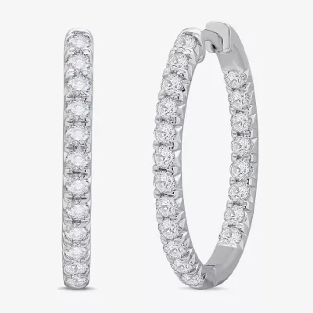 (H-I / Si1) Womens 2 CT. T.W. Lab Grown White Diamond 14K White Gold 28mm Hoop Earrings