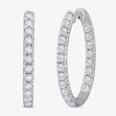 (H-I / Si1) Womens 2 CT. T.W. Lab Grown White Diamond 14K White Gold 28mm Hoop Earrings