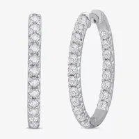 (H-I / Si1) 2 CT. T.W. Lab Grown White Diamond 14K White Gold 28mm Hoop Earrings