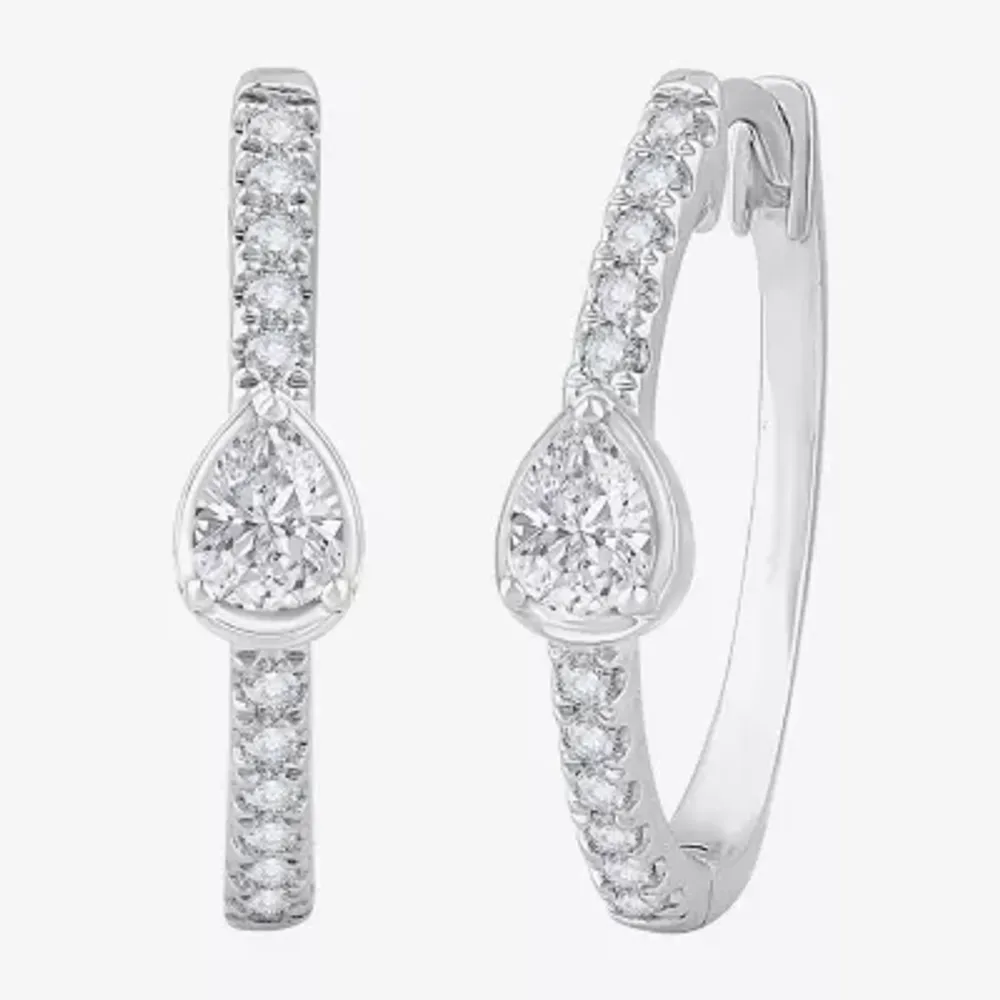 H-I / Si1) 1/2 CT. T.W. Lab Grown White Diamond 14K White Gold 18.5mm Hoop Earrings