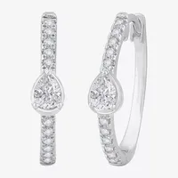 H-I / Si1) 1/2 CT. T.W. Lab Grown White Diamond 14K White Gold 18.5mm Hoop Earrings