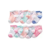 Piper & Jax Baby Girls 10 Pair Crew Socks