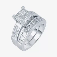 3 CT.T.W. Natural Diamond 14K White Gold Quad Princess Bridal Ring Set