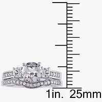 Lab Created White Sapphire & 1/7 CT. T.W. Diamond 10K Gold Bridal Set