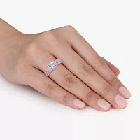 Modern Bride Gemstone Womens Lab Created White Sapphire 18K Rose Gold Over Silver Cushion Halo Bridal Set