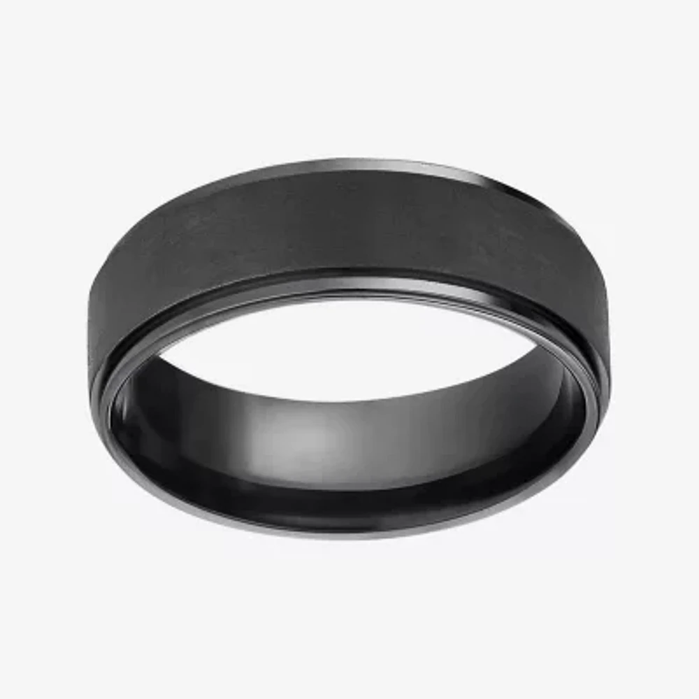 Mens Comfort Fit 7mm Black Titanium Satin Wedding Band