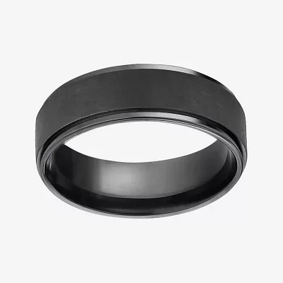 Mens Comfort Fit 7mm Black Titanium Satin Wedding Band