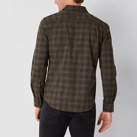 mutual weave Mens Easy-on + Easy-off Adaptive Regular Fit Long Sleeve Plaid Button-Down Shirt