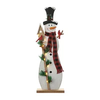 Glitzhome Lighted Wooden Snowman Decor Christmas Porch Sign