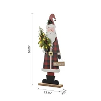 Glitzhome Lighted Wooden Santa Decor Christmas Porch Sign