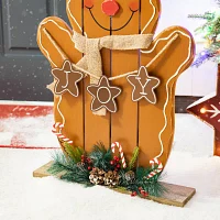 Glitzhome Wood Gingerbread Man Decor Christmas Porch Sign