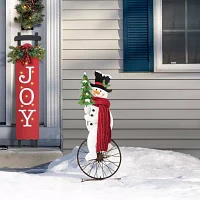 Glitzhome Metal Snowman Riding Bike Decor Christmas Porch Sign