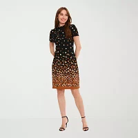 London Times Womens Short Sleeve Dots Sheath Dress