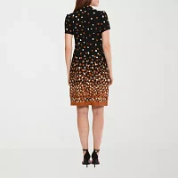 London Times Womens Short Sleeve Dots Sheath Dress