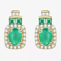 Genuine Gemstone & 1/5 CT. T.W. Genuine Diamond 10K Gold Oval Drop Earrings