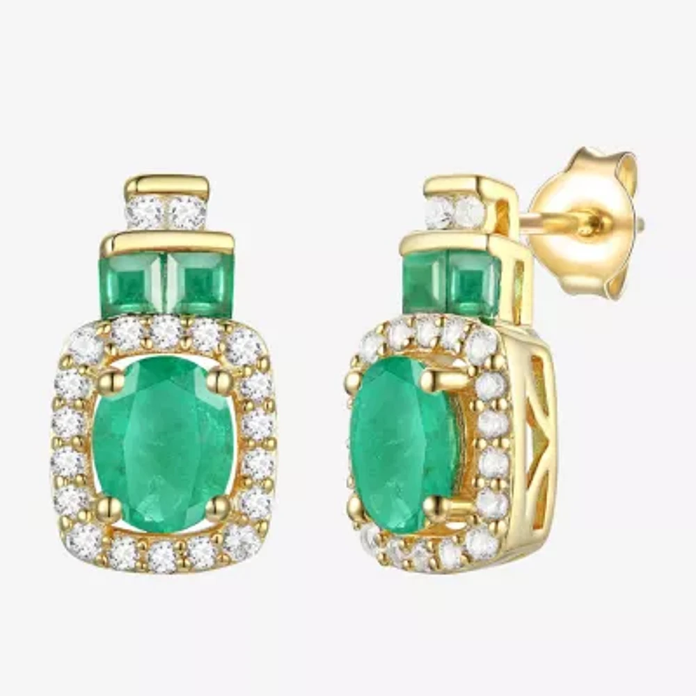 Genuine Gemstone & 1/5 CT. T.W. Genuine Diamond 10K Gold Oval Drop Earrings