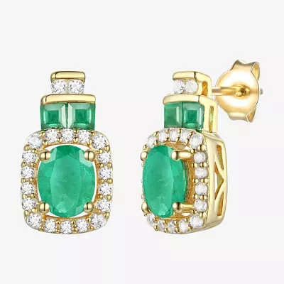 Genuine Gemstone & 1/5 CT. T.W. Genuine Diamond 10K Gold Oval Drop Earrings