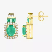 Genuine Gemstone & 1/5 CT. T.W. Genuine Diamond 10K Gold Oval Drop Earrings