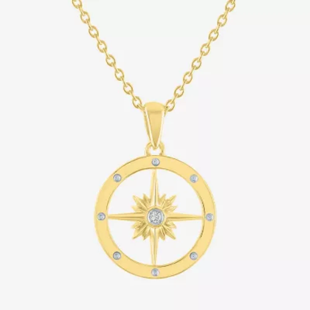 Diamond Accent (G-H / I1-I2) Womens Diamond Accent Lab Grown White Diamond 14K Gold Over Silver Circle Pendant Necklace