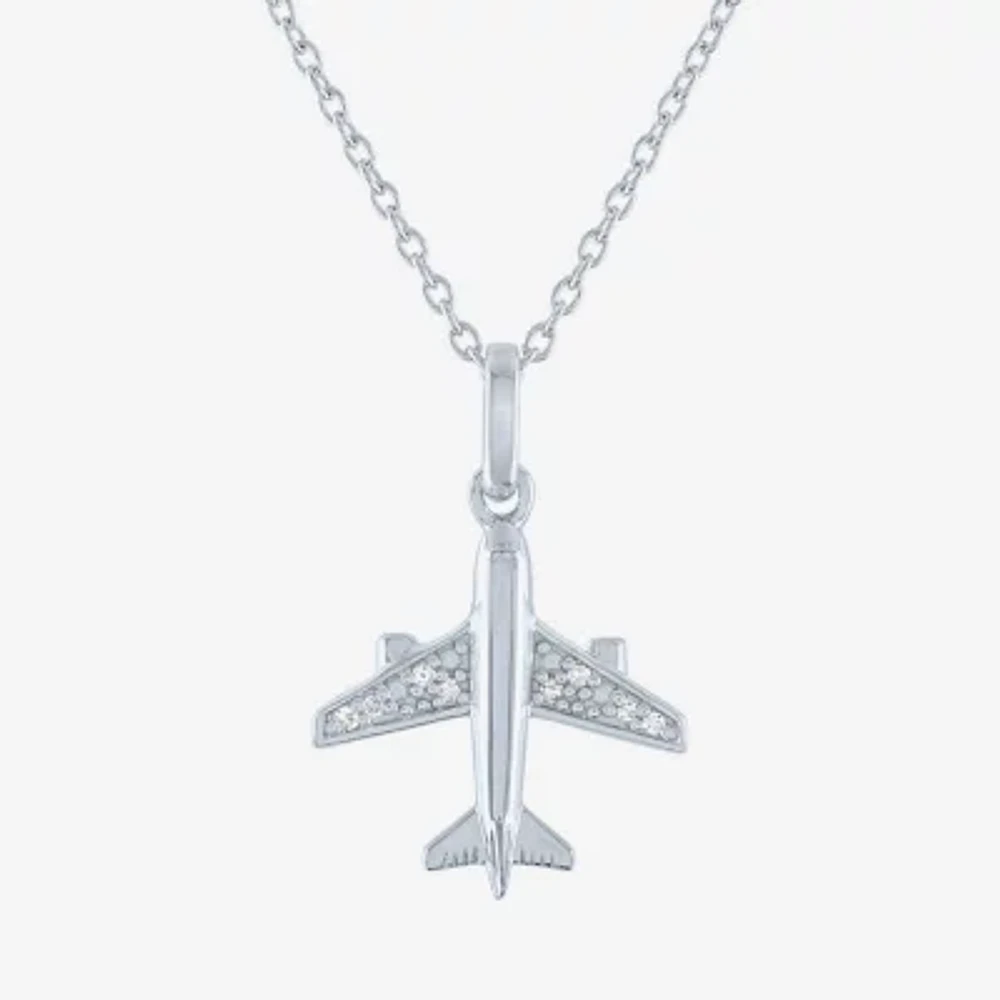 Diamond Accent "Travel" (G-H / I1-I2) Airplane Womens Diamond Accent Lab Grown White Diamond Sterling Silver Pendant Necklace