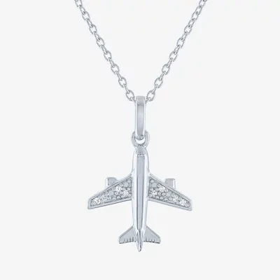 Diamond Accent "Travel" (G-H / I1-I2) Airplane Womens Diamond Accent Lab Grown White Diamond Sterling Silver Pendant Necklace