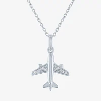 Diamond Accent "Travel" (G-H / I1-I2) Airplane Womens Diamond Accent Lab Grown White Diamond Sterling Silver Pendant Necklace